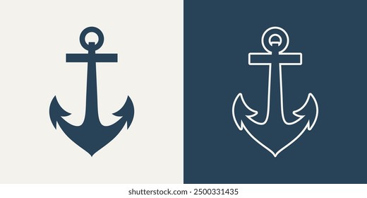 Vector Anchors. Anchor Silhouette Icon Set. Anchor with Outline. Anchor Design Template. Vector Illustration