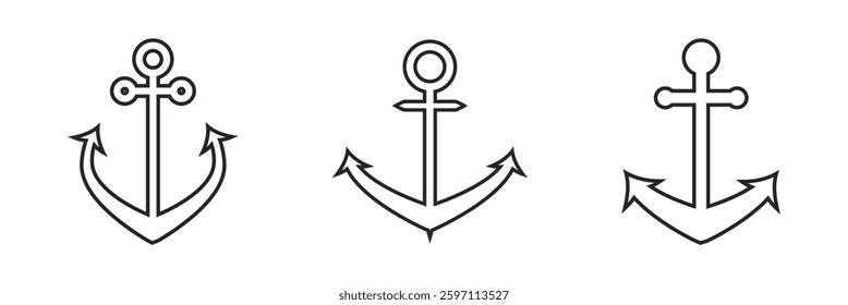Vector Anchors. Anchor Silhouette Icon Set. Anchor with Outline. Anchor Design Template.