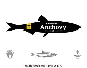 Vector Anchovy Seafood Label Isolated On A White Background