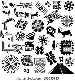 Vector of ancient american design elements on white