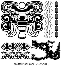 Vector of ancient american patterns with ornaments and gods