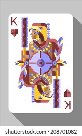 Vector ancient Aztec symbols, decorations and playing card. King