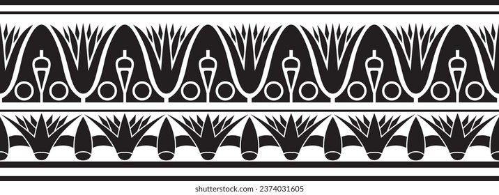 Vector ancient black monochrome Egyptian seamless ornament. Endless national ethnic border, frame.
