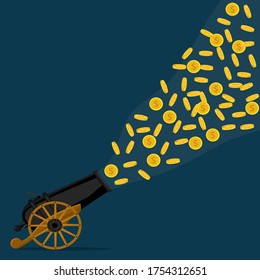 vector cañón antiguo y dinero volante Concepto de riqueza Dinero liberado