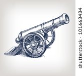 Vector ancient cannon vintage ink engraving illustration arm weapon hand drawn doodle sketch