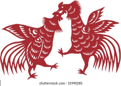 Vector of Ancient Chinese Chicken Pattern