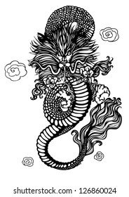 Vector of Ancient Chinese Dragon Pattern. Black Dragon isolated on White background. Vector illustration.eps10