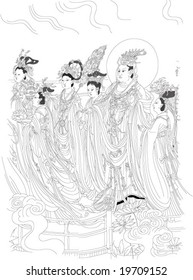 Vector of Ancient Chinese mural painting 60 gods, by Daozi Wu, a very famous painter in Tang dynasty of China