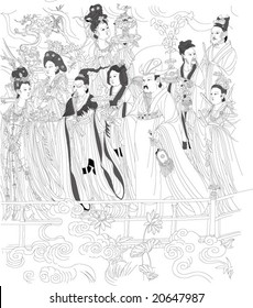 Vector of Ancient Chinese mural painting 60 gods, by Daozi Wu, a very famous painter in Tang dynasty of China