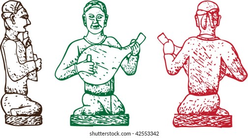 Vector of Ancient Chinese pottery character playing music 2