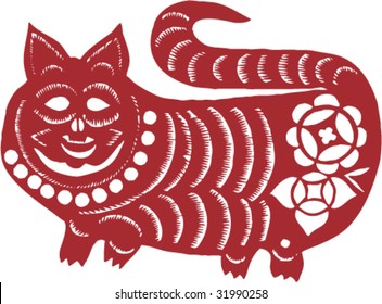 Vector of Ancient Chinese Tiger Pattern