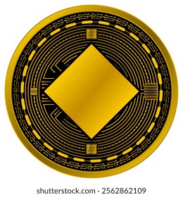 Vector of Ancient Digital Currency in gold and black colors on a white background.