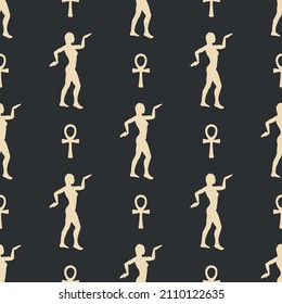 Vector ancient Egyptian icon pattern.  Vector seamless pattern on the Ancient Egypt theme.  seamless pattern of symbols and signs of Egypt icons in a flat style. Can be used for wallpaper, wrapping pa