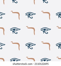 Vector ancient Egyptian icon pattern.  Vector seamless pattern on the Ancient Egypt theme.  seamless pattern of symbols and signs of Egypt icons in a flat style. Can be used for wallpaper, wrapping pa