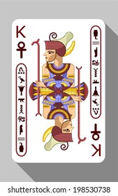 Vector ancient Egyptian symbols, decorations and playing card on a grey background.