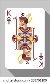 Vector ancient Egyptian symbols, decorations and playing card. King