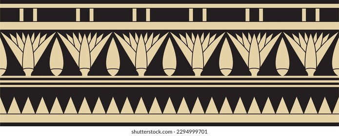 Vector ancient gold and black Egyptian seamless ornament. Endless national ethnic border, frame.
