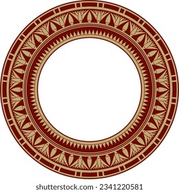 Vector ancient gold and red Egyptian round ornament. Endless national ethnic border, frame, ring.
