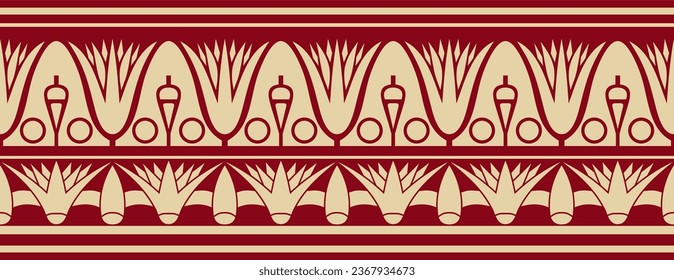 Vector ancient golden and red egyptian seamless ornament. Endless national ethnic border, frame.
