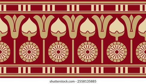 Vector ancient golden and red egyptian seamless ornament. Endless national ethnic border, frame.
