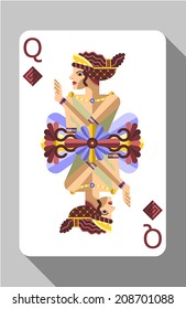 Vector ancient Greece symbols, decorations and playing card. Queen