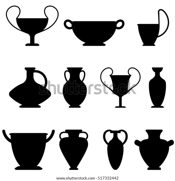 Vector Ancient Greek Vases Set Amphora Stock Vector Royalty Free