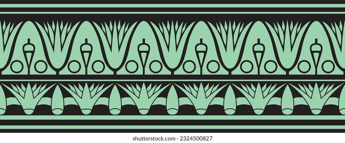 Vector ancient green and black Egyptian seamless ornament. Endless national ethnic border, frame.
