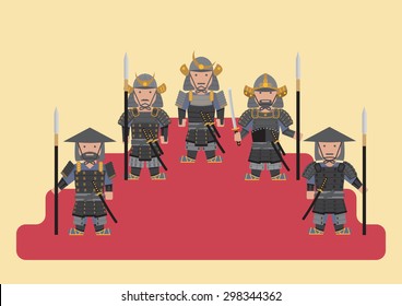 Vector ancient japanese soldier samurai flat graphic