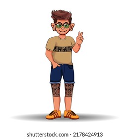 Vector Ancient Lanna Tattoo of  Chiang mai Thailand. Character cartoon tattoo in funny style. leg tattoo culture, Vector illustration.
