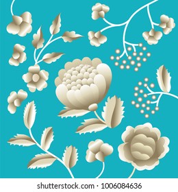 Vector Ancient Oriental folk motif of flowers. Manton shawl, Spanish Manila flamenco decorative embroidery ornament. Traditional handmade embroidery.