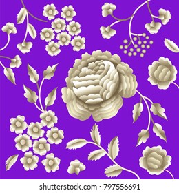 Vector Ancient Oriental folk motif of flowers. Manton shawl, Spanish Manila flamenco decorative embroidery ornament. Traditional handmade embroidery.