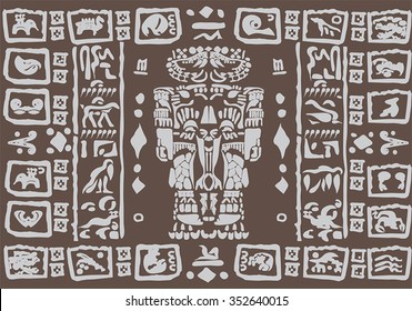 Vector of ancient patterns with mayan gods and ornaments