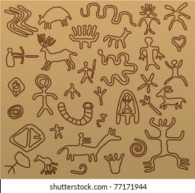 vector ancient petroglyphs