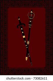vector ancient royal sward and mace in antique frame