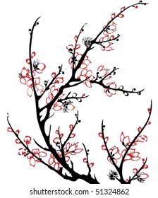 Vector del antiguo patrón artístico tradicional de floración de ciruelas