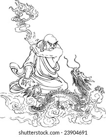 Vector of Ancient Traditional Chinese Artistic Pattern of Buddist arhat