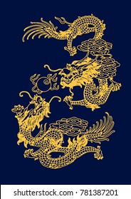 Vector of Ancient Traditional Chinese Artistic Dragon Pattern with flames ball