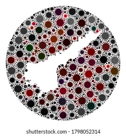 Vector Andhra Pradesh State map collage of flu virus. Infection attacks the quarantine territory from external zone. Hole round Andhra Pradesh State map collage formed with infection elements.