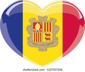 vector of Andorra Flag in a shiny heart shape, celebration of Andorra, Language learning course, world languages, language schools, different country flags, symbol and design, sticker, eps 10
