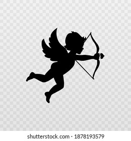 Vector angel with an arrow of love. Arrow of love png. Love angel png. Cupid, Cherub. Angel for Valentine's Day. Isolated background. Vector image.