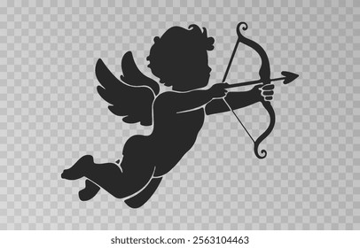 Vector angel with an arrow of love. Arrow of love png. Love angel png. Cupid, Cherub. Angel for Valentine's Day. Isolated background. Vector image.