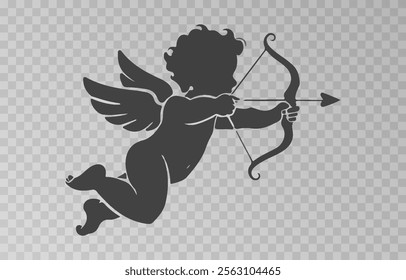 Vector angel with an arrow of love. Arrow of love png. Love angel png. Cupid, Cherub. Angel for Valentine's Day. Isolated background. Vector image.