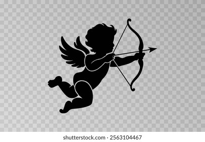 Vector angel with an arrow of love. Arrow of love png. Love angel png. Cupid, Cherub. Angel for Valentine's Day. Isolated background. Vector image.