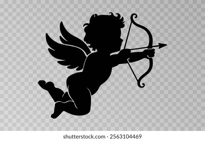 Vector angel with an arrow of love. Arrow of love png. Love angel png. Cupid, Cherub. Angel for Valentine's Day. Isolated background. Vector image.