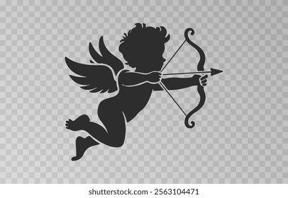 Vector angel with an arrow of love. Arrow of love png. Love angel png. Cupid, Cherub. Angel for Valentine's Day. Isolated background. Vector image.