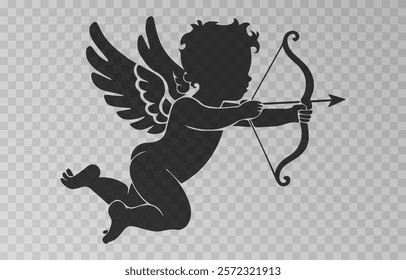 Vector angel with an arrow of love. Arrow of love png. Love angel png. Cupid, Cherub. Angel for Valentine's Day. Isolated background. Vector image.