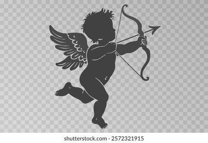 Vector angel with an arrow of love. Arrow of love png. Love angel png. Cupid, Cherub. Angel for Valentine's Day. Isolated background. Vector image.