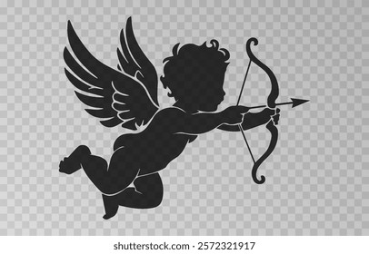 Vector angel with an arrow of love. Arrow of love png. Love angel png. Cupid, Cherub. Angel for Valentine's Day. Isolated background. Vector image.