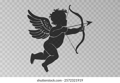 Vector angel with an arrow of love. Arrow of love png. Love angel png. Cupid, Cherub. Angel for Valentine's Day. Isolated background. Vector image.