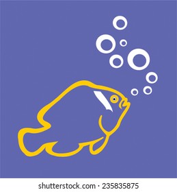 Vector angel Fish on a blue background - Fish blowing bubbles